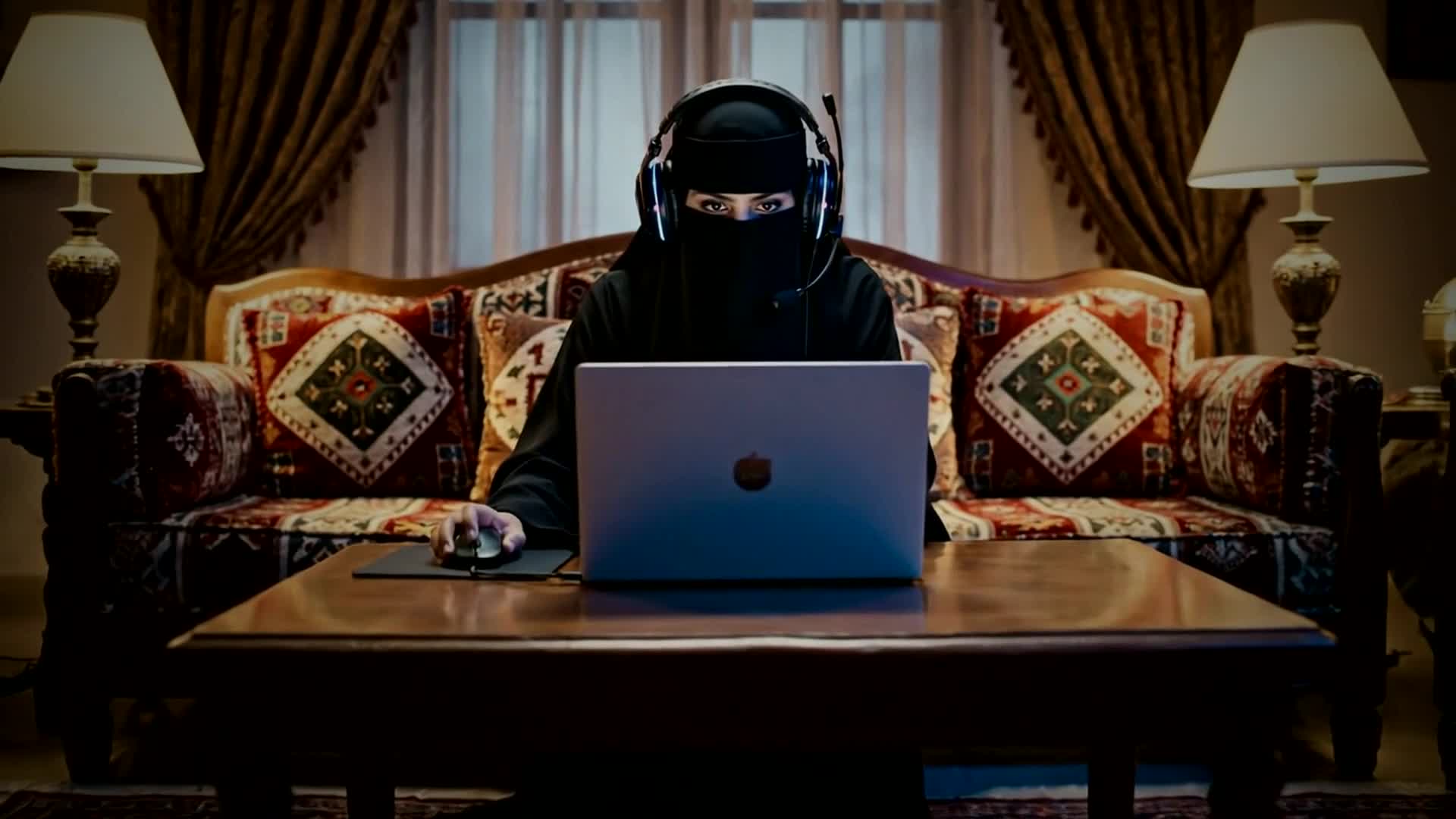 دودي أمام اللابتوب في صالة البيت